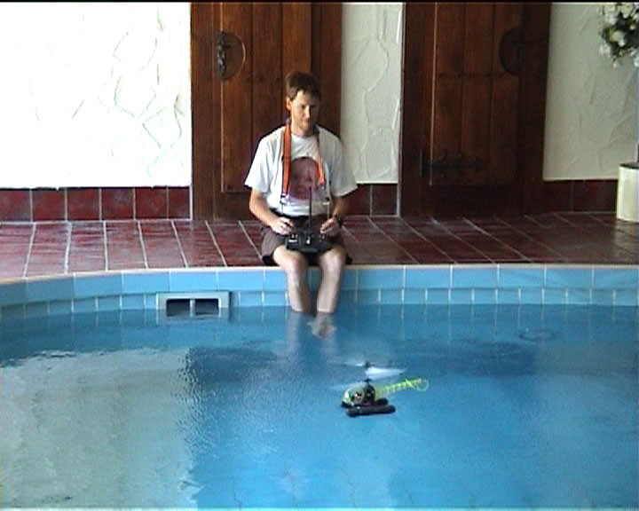 Auch in den Pool darf das Lama mit (2007 im Schwarzwald)