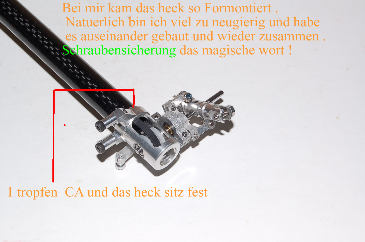 So NUN weiche ich ein wenig ab und das erklaert dann schon im laufe warum wir noch nicht die Tail drive unit angeschraubt haben .. Ich start nun mit dem bau des Hecks ...
