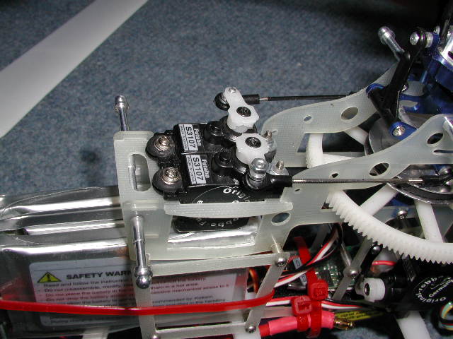 The front servos for nick and roll mounted in the front compartment