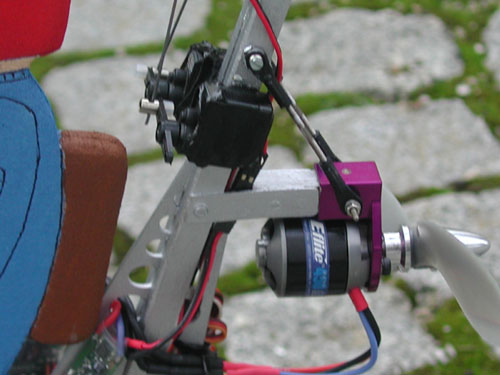 Statt eines Himax 2812-0850 ein E-flite Park 450AL mit 890 KV; ein variabler Motorsturz zur exakteren Einstellung