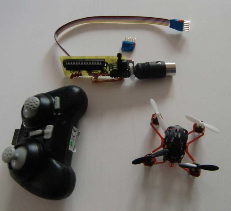 Die Einzelteile: Quad, Fummelsender, Dongle, Blindstecker