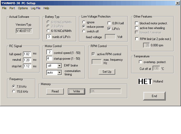 Full speed neutral und Stop 
<br />nur das ist doch kompletter schwachsinn nach jedem settup aendert er diese werte und startet dann nur bei ca 15% Gas