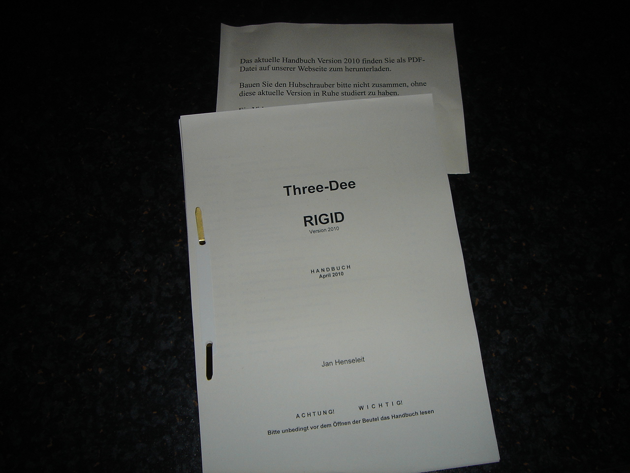 Aufbau-Bibel und Hinweizettel